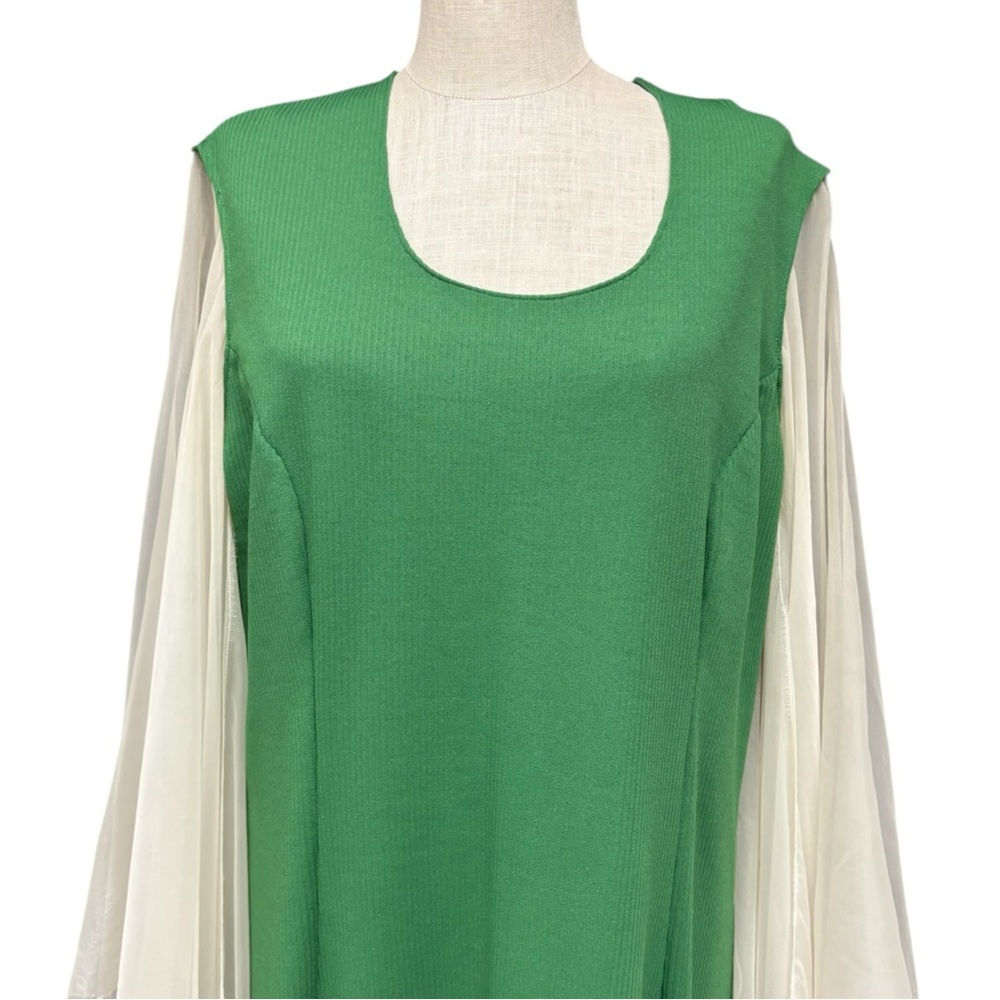 Vintage 70s Green Maxi Dress with sheer angel wing Sleeves - Picture 5 of 13